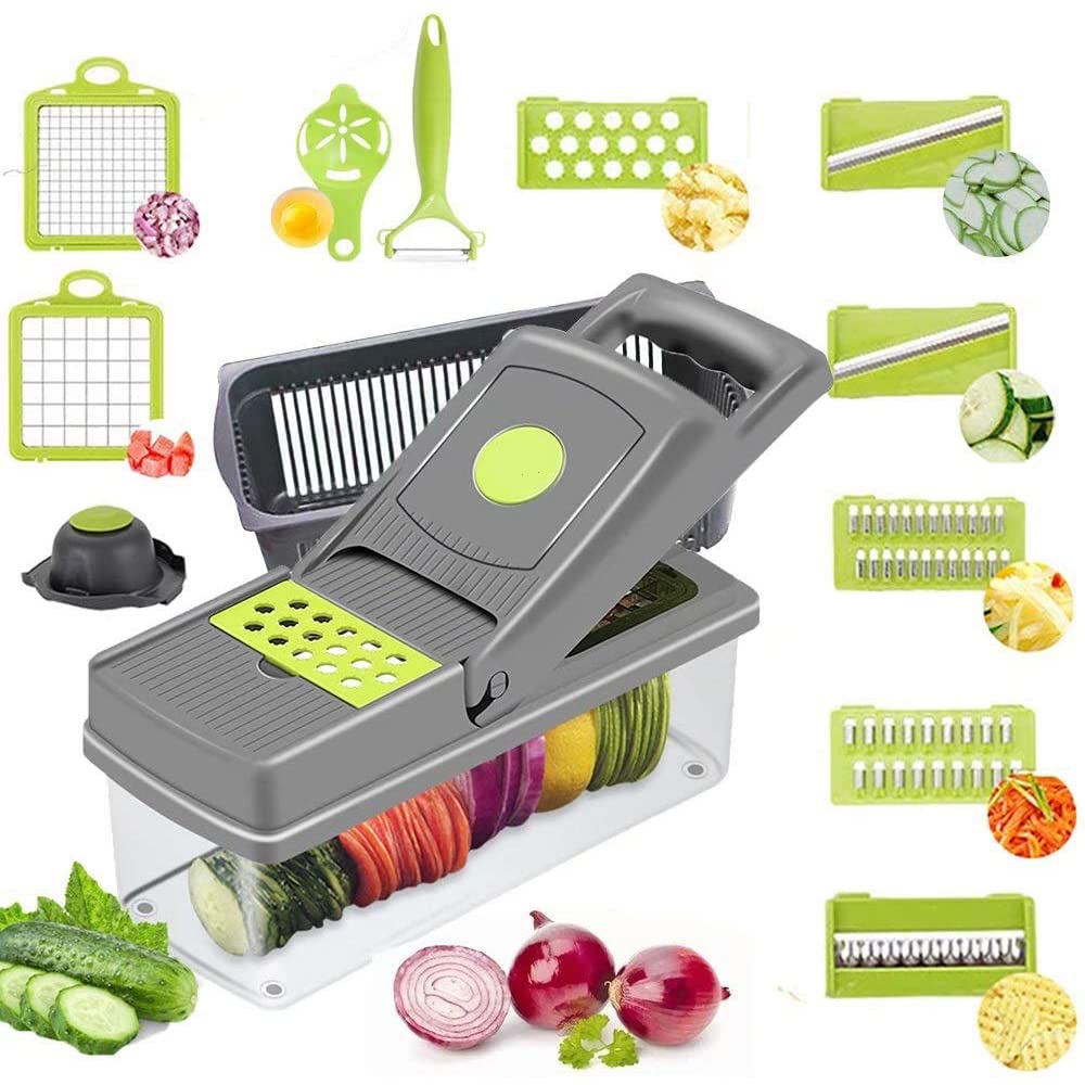 MIGCO Vegetable Chopper Slicer Dicer 16 -in -1 Onion Chopper Fruits Cutter Mandoline Slicer Food Chopper/Cutter with 7 Stainless Steel Blades, Adjustable Slicer & Dicer with Storage Container