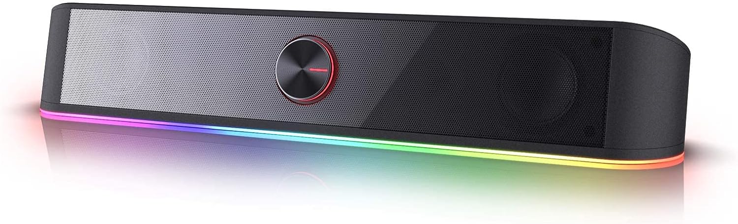 Redragon GS560 Adiemus RGB Desktop Soundbar, 2.0 Channel Computer Speaker with Dynamic Lighting Bar Audio-Light Sync/Display, Touch-Control Backlit with Volume Knob, USB Powered w/ 3.5mm Cable