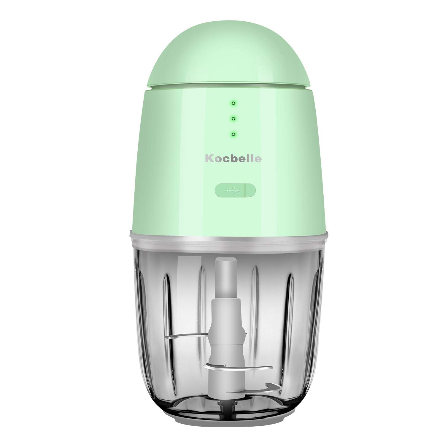 Kocbelle Food Processor,Cordless Small Food Processor & Portable Mini Food Chopper for Vegetables Fruit Salad Onion Garlic,Kitchen,1.3Cup 10 0z,150 Watts,Glass Container Dishwasher Safe,Green