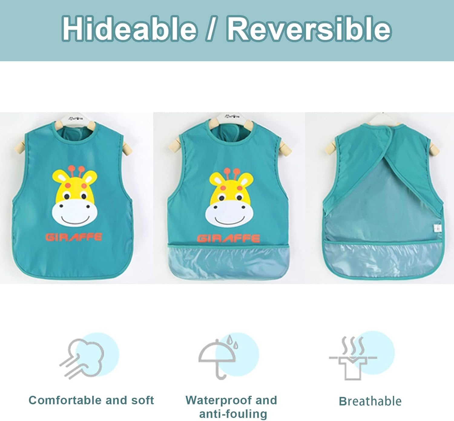 3 Pack Baby Bibs, Sleeveless Sleeve Bibs, Toddler Bibs Baby Feeding Bib Set with Crumb Catcher Pocket, Unisex Washable Adjustable Apron Little Kids Soft Protection Clothes 6-12 Months