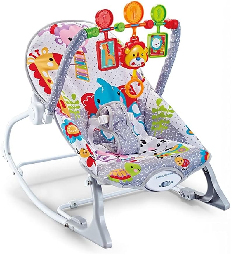 Baby Rocking Chair Baby Multi-Function Music Vibration Rocking Bed Lightweight Foldable Children Rocking Rocking Chair To Coax Baby Recliner, Grey, Travel Garment Bag