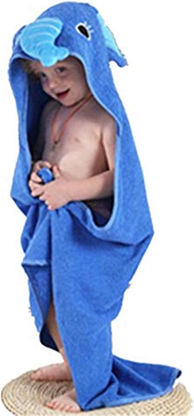 Baby Hooded Towel Washcloth Soft Cotton Elephant Bathrobe Towel for Kids Blue