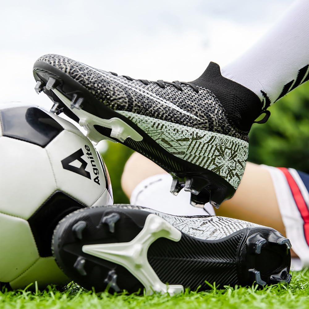 HI-FINE Soccer Shoes for Kid, Grass Ground Football Cleats for Boy,Professional High-Top Breathable Athletic Football Shoes