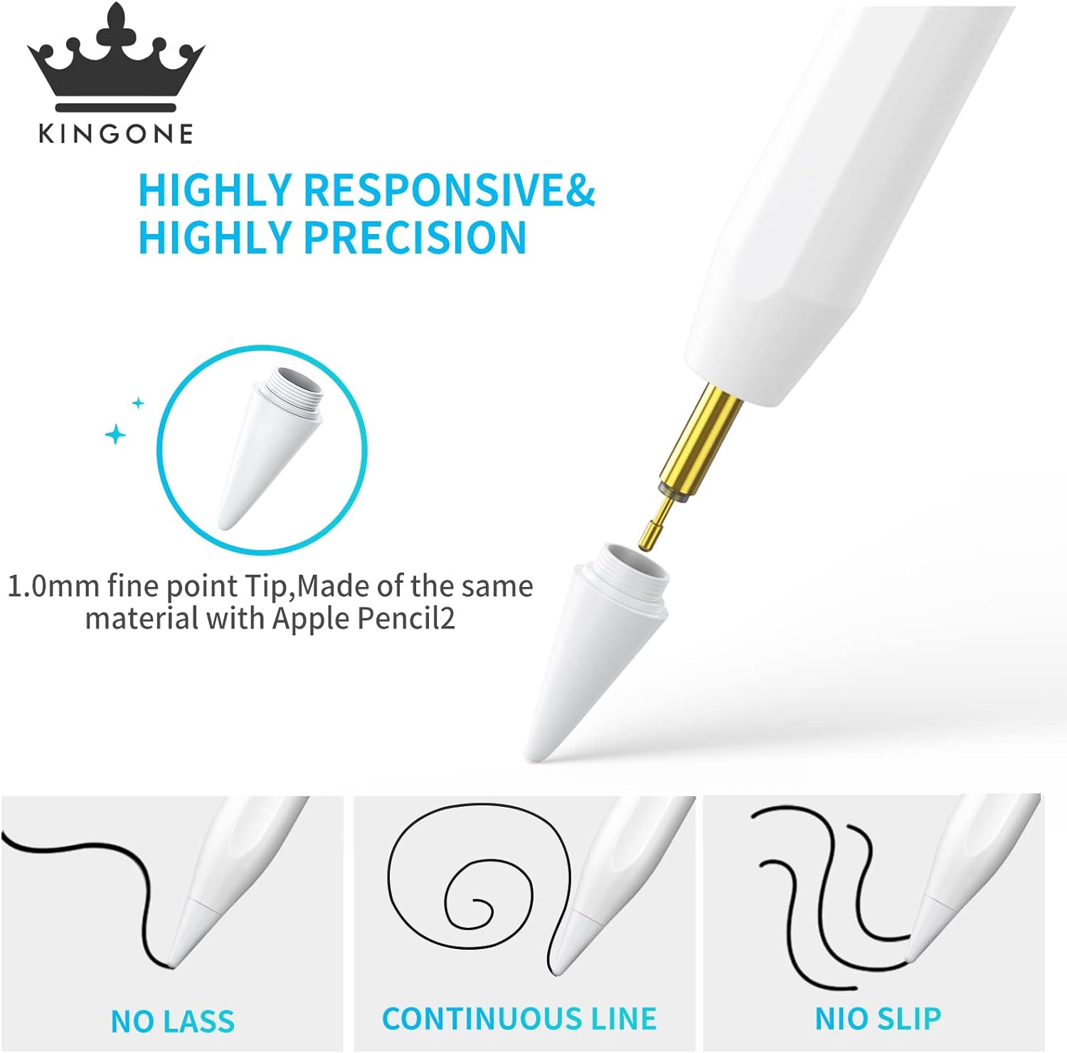 KINGONE Upgraded Stylus Pen, iPad Pencil, Ultra High Precision & Sensitivity, Palm Rejection, Power Display, Tilt Sensitivity, Magnetic Adsorption for iPad 2018 and Later