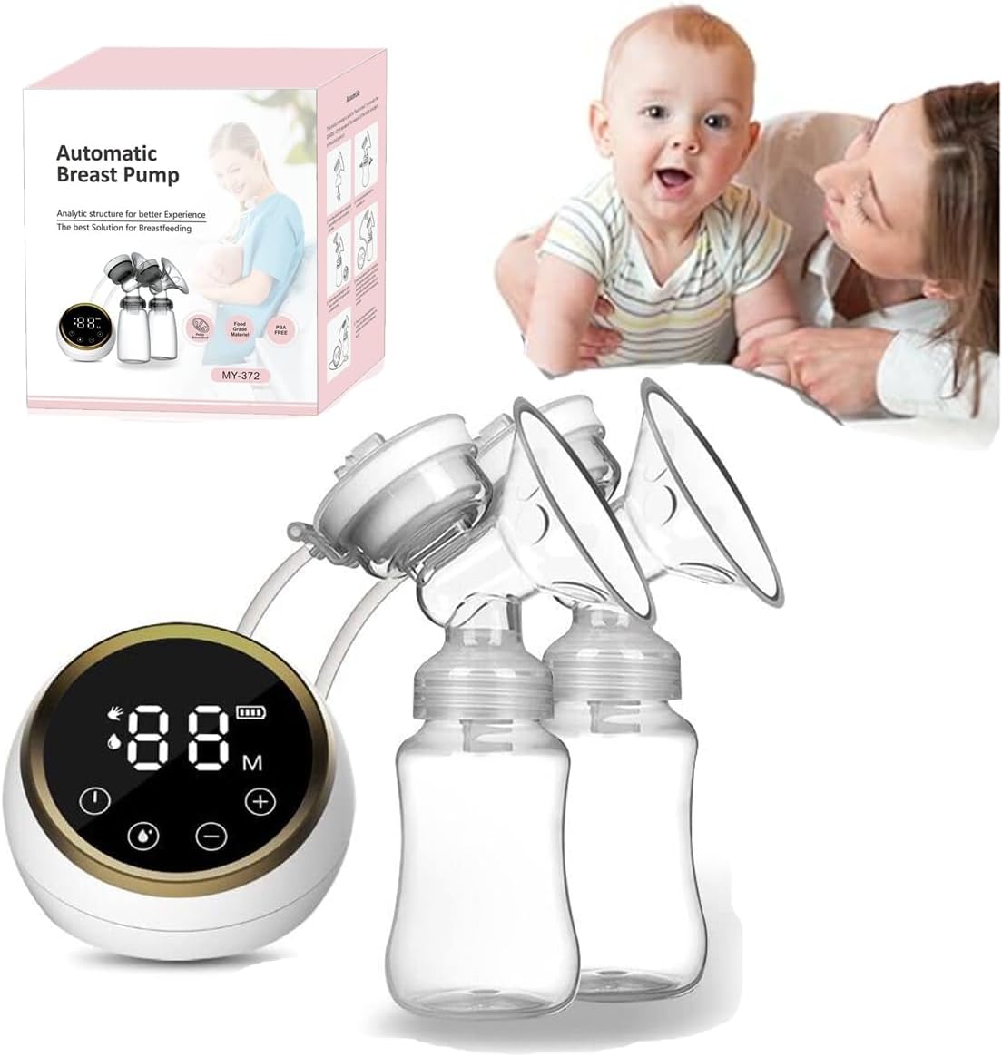 Double Electric Breast Pump, ALMEKAQUZ Safe Baby Breastfeeding Pacifier Bottle Suction Massage Pump Kit with 3 Modes 9 Levels, Quiet and Rechargeable Breast Pump for Home Travel Working