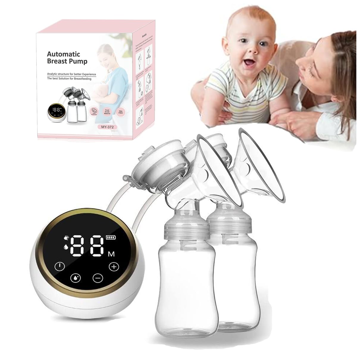Double Electric Breast Pump, ALMEKAQUZ Safe Baby Breastfeeding Pacifier Bottle Suction Massage Pump Kit with 3 Modes 9 Levels, Quiet and Rechargeable Breast Pump for Home Travel Working