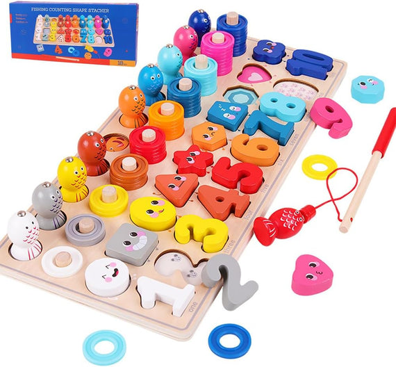 Arabest Wooden Number Puzzle Sorting, Wooden Montessori Toys for Toddlers, Preschool Educational Toys, Shape Sorter Counting Toys Stacker Stacking Game for Toddlers 1-3
