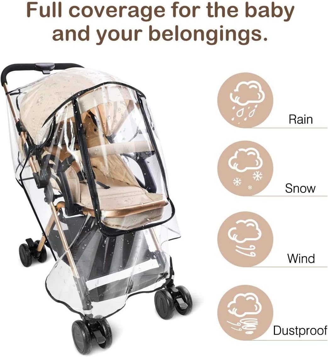 Monico Universal Rain Cover for Pushchair - PVC-Free|Stroller Buggy Air Circulating Water Resistant and Durable Baby Against Rain Snow Wind Sleet Dust Travel Outdoor Clear EVA Transparent