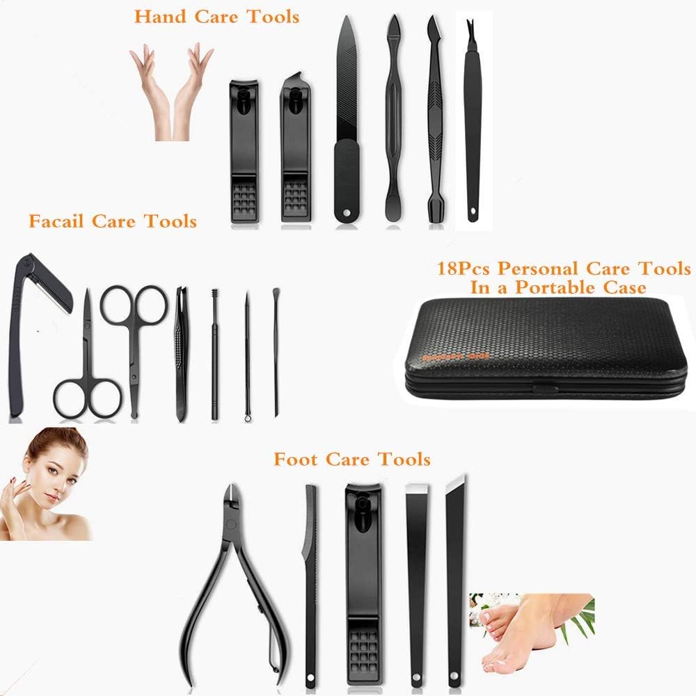 Manicure Set Men, Manicure Set Professional 18 Pcs Mens Grooming Kits Aceoce Stainless Steel Nail Care Tools with Luxurious Travel Case Pedicure Kit Gifts