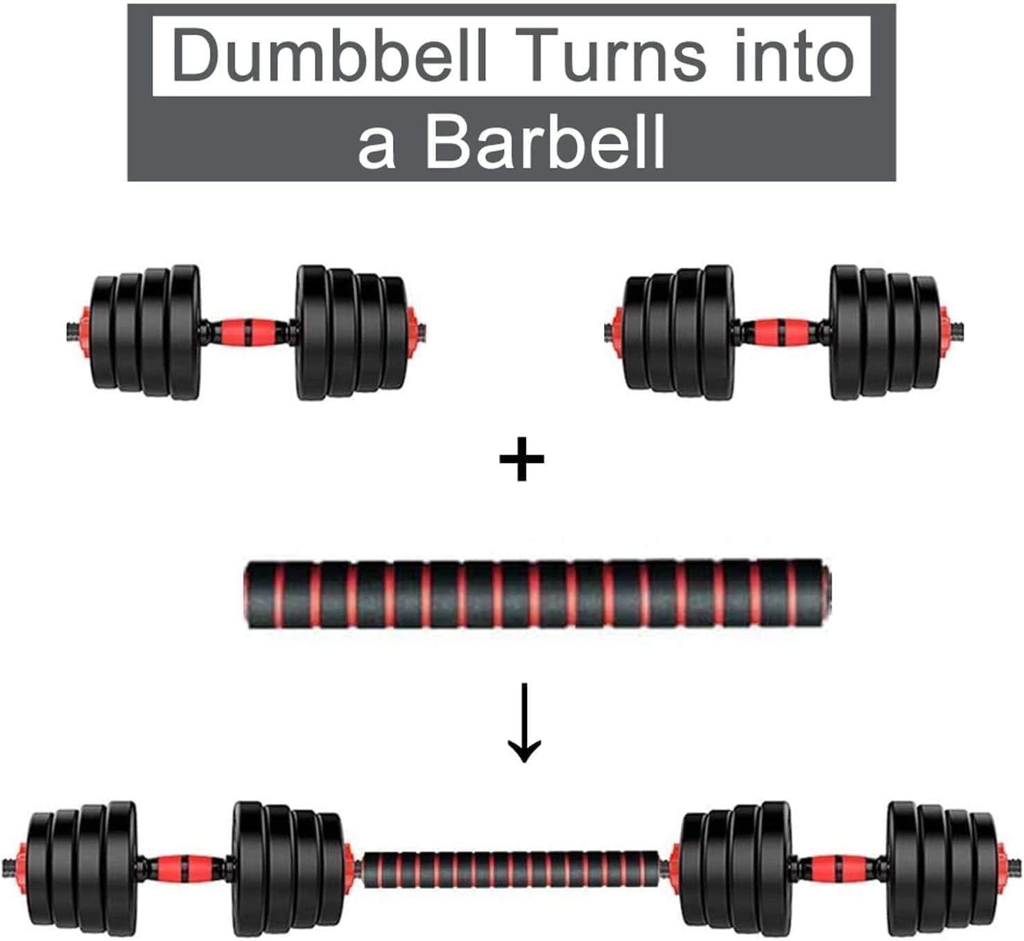 e World Adjustable Dumbbells Weight Set – 10 Kg Dumbbell Weight with Connecting Rod Used As Barbell, for Men and Women Home Gym Work Out Training Fitness Equipment for All-Purpose.