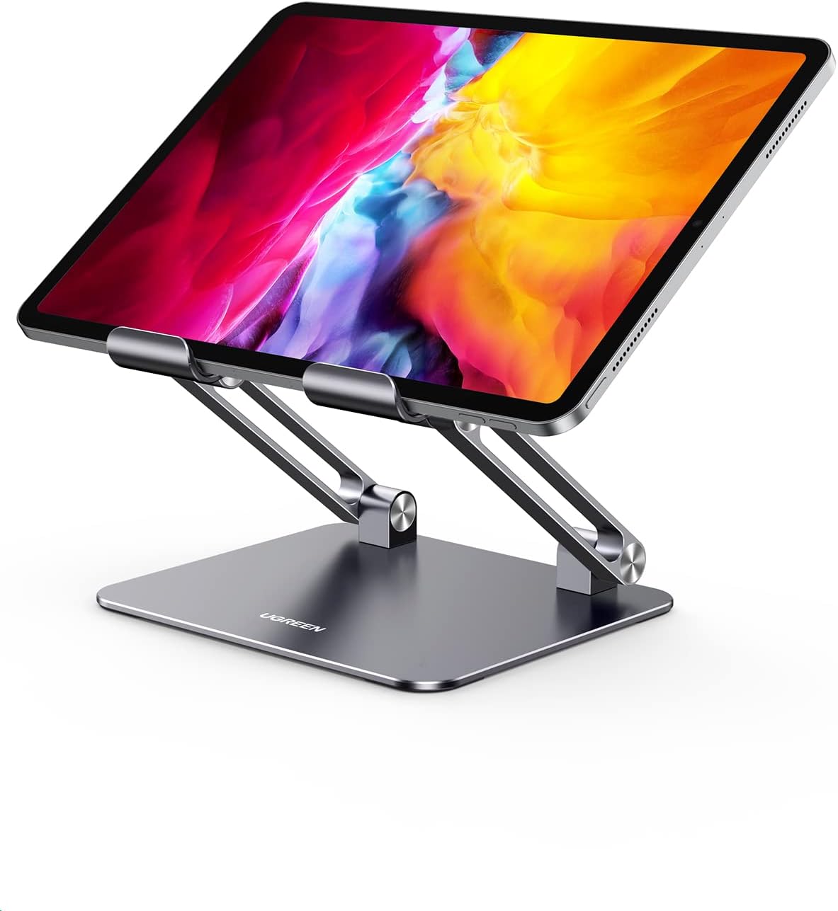 UGREEN Metal iPad Stand Foldable iPad Holder Angle Adjustable Tablet Stand Tablet Holder for Desk Compatible with All 4.7-12.9'' Tablets iPad Pro iPad Air iPad Mini Galaxy Tab S8 Ultra Tab Gray