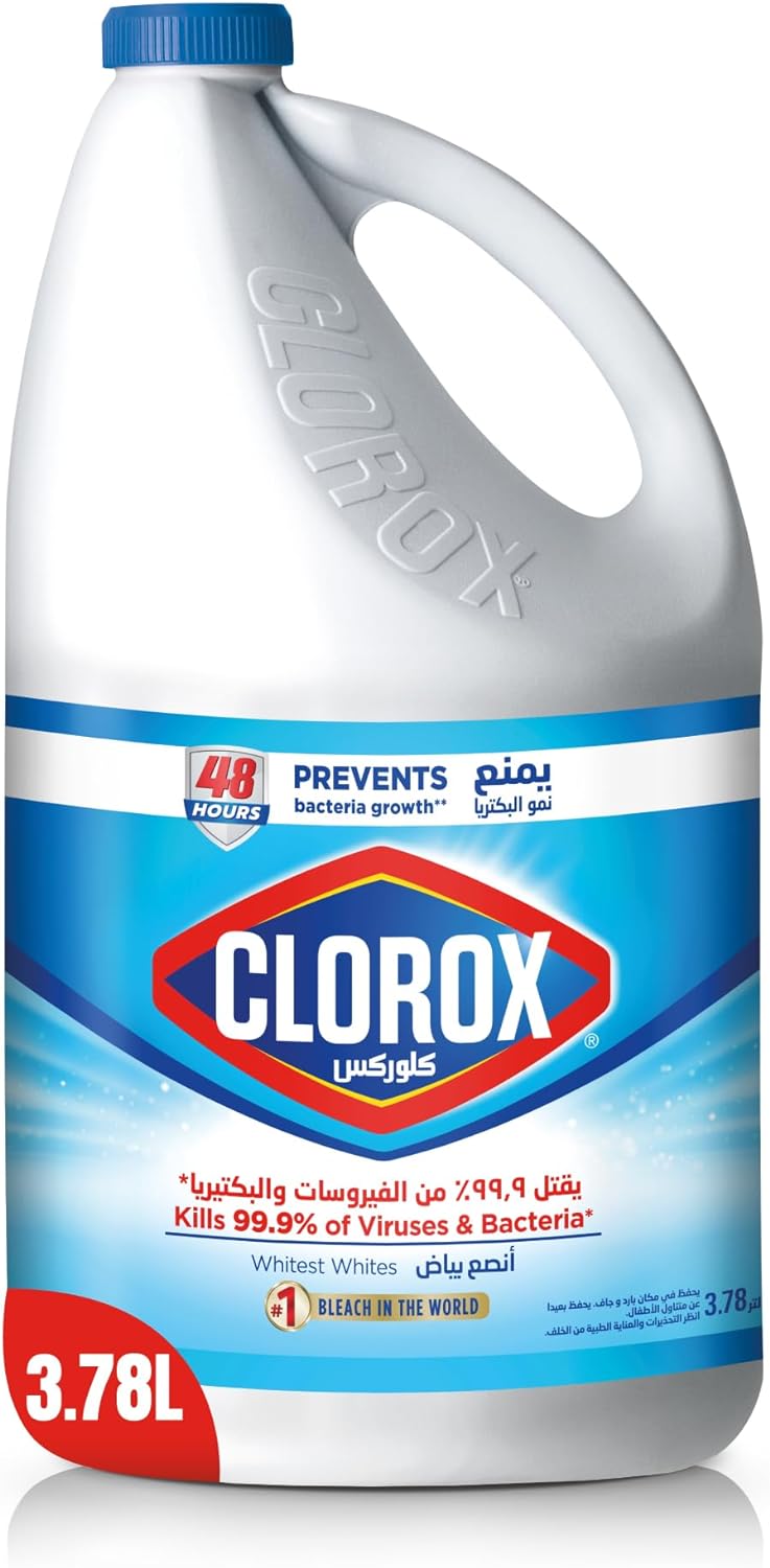 Clorox Liquid Bleach 3.78 Litres for Home & Office, Kills 99.9% Viruses & Bacteria, Removes Stains - Alcohol Free, Original Scent