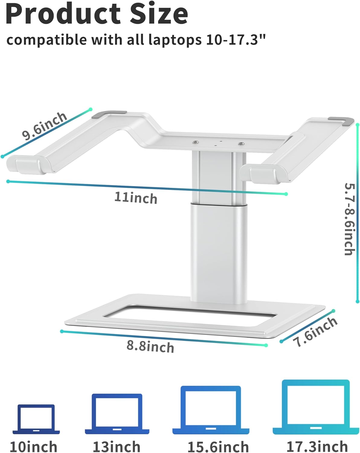 SOUNDANCE Adjustable Laptop Stand for Desk, Computer Stand, Ergonomic Laptop Riser Holder Compatible with 10 to 17.3 Inches Notebook PC Computer, Aluminum Silver