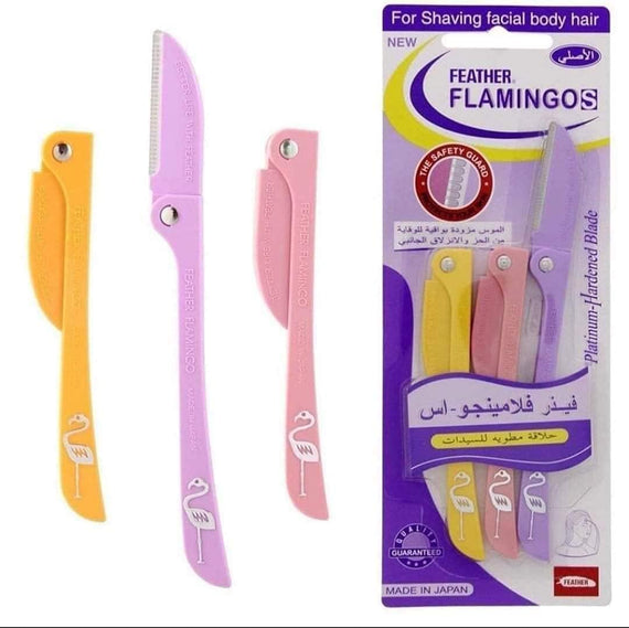 SHOWAY Ladies Feather Flamingos Facial & Body Hair Removal Razor - 3 Pieces (Yellow, Pink And Purple)