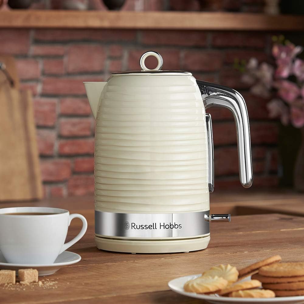 Russell Hobbs 24364 Inspire Electric Kettle, 1.7 Litre Cordless Hot Water Dispenser with 1 Cup 45 Second Fast Boil, Cream, 3000 W