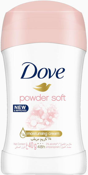 Dove Women Antiperspirant Deodorant Stick for refreshing 48-hour protection, Powder Soft, alcohol free, 40g