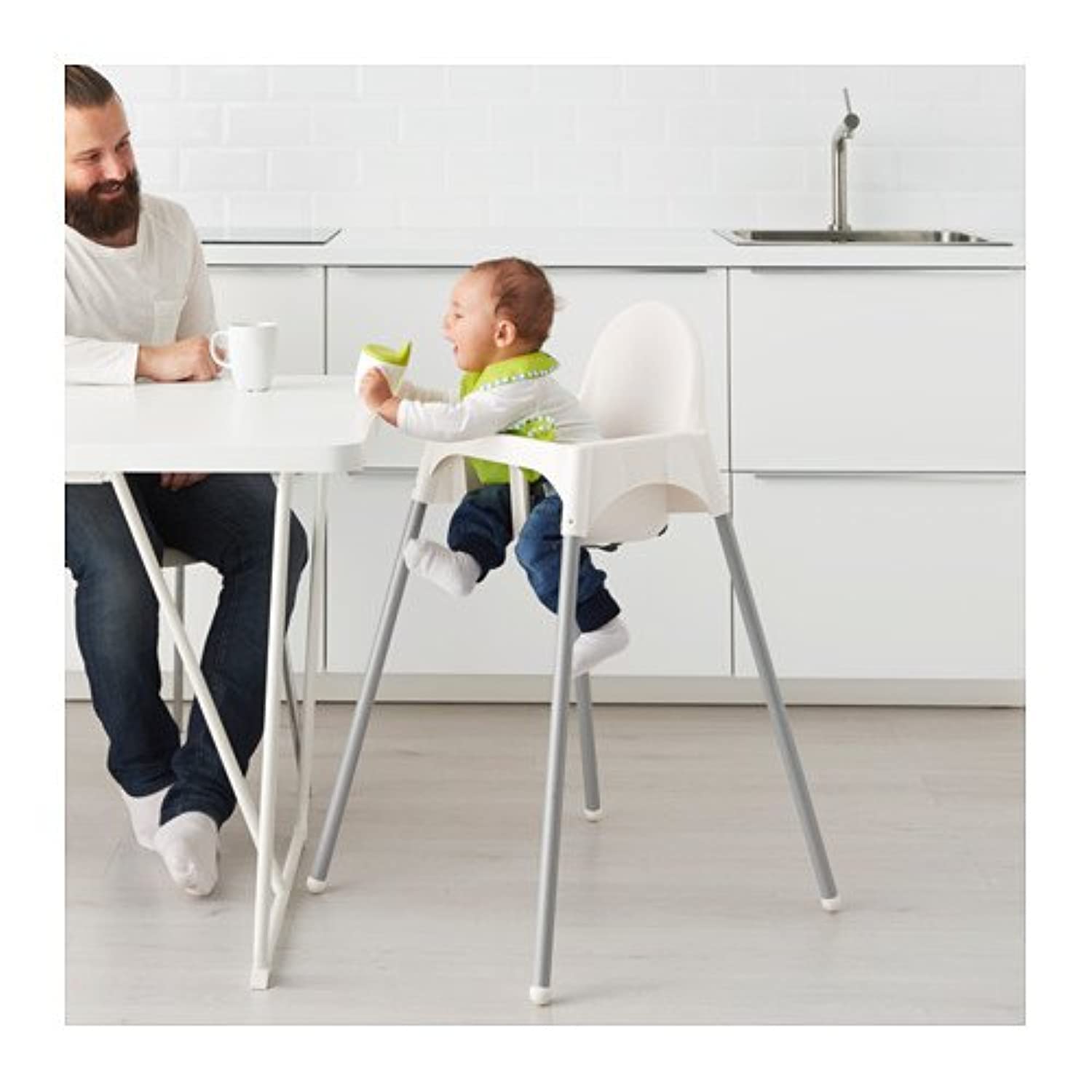 Baby High Chair with Safety Belt, White