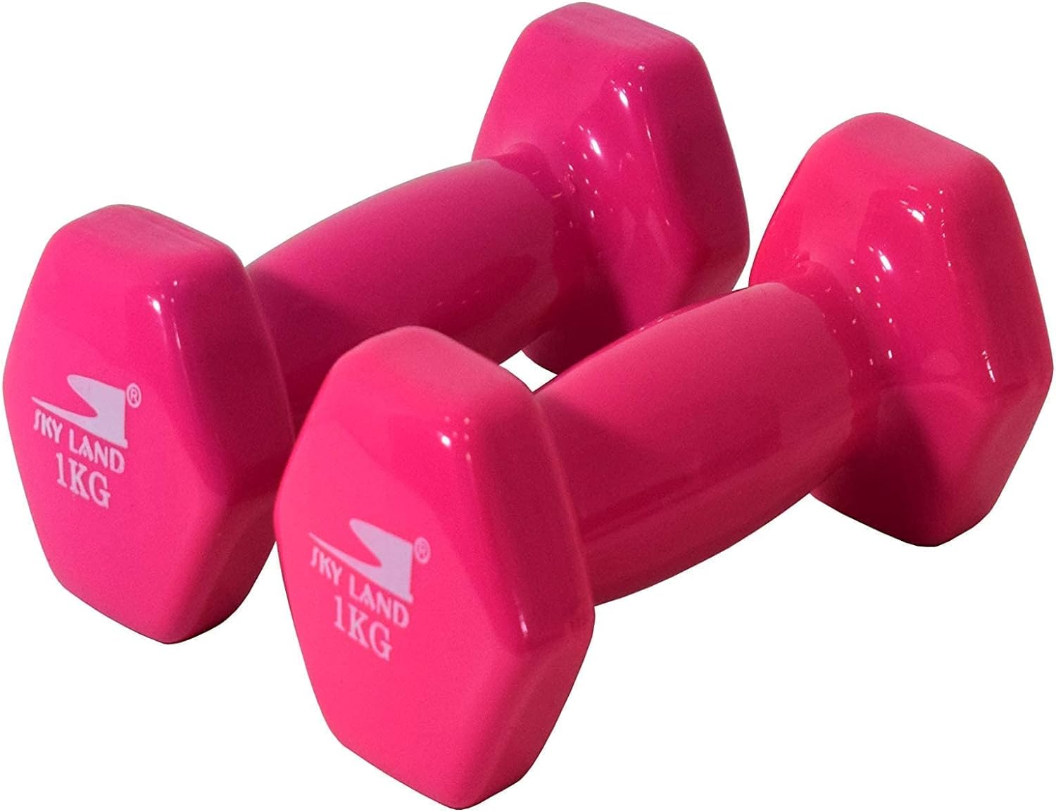 SKY LAND Classical Head Vinyl Dumbbells/Hand Weights Pair/Vinyl Coated Dumbbells for Home Gym, Exercise & Fitness Equipment Workouts/Strength Training/1Kg Dumbbells X 2 Pink/EM-9219-1