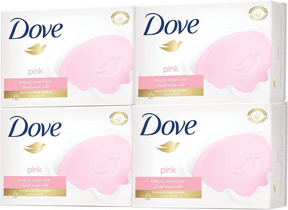 Dove Moisturising Soap Bar Nourishing Formula for All Skin Types, Pink with ¼ Moisturising Cream, 125g - Pack of 4