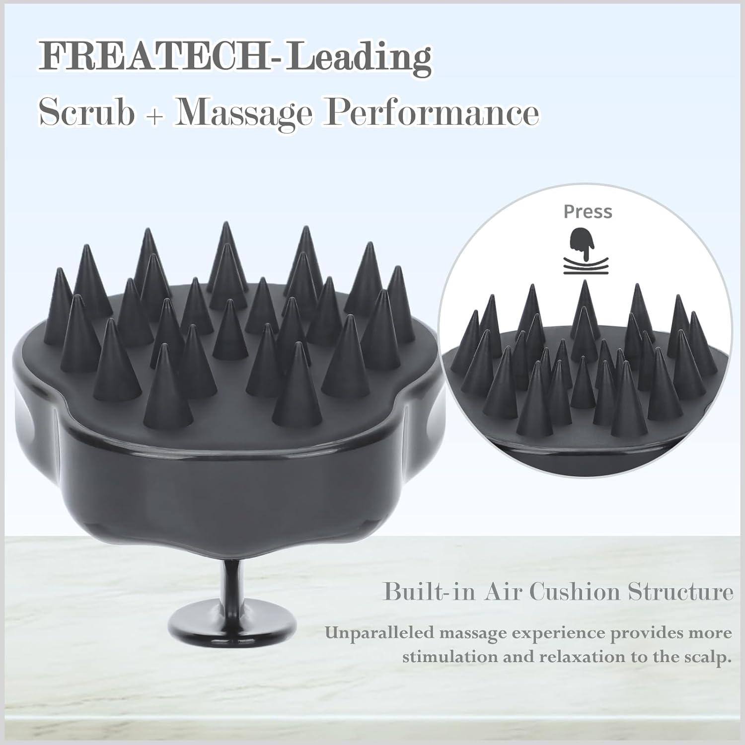 Hair Scalp Massager Shampoo Brush, FReatech [Wet & Dry] Manual Head Scalp Massage Brush, Soft Silicone Bristles Care for The Scalp, Exfoliate and Remove Dandruff, Promote Hair Growth - Black