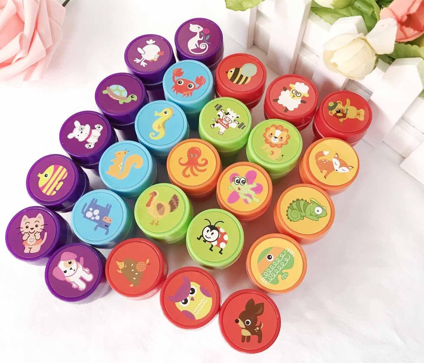 CHANEDE Alphabet Stamps for Kids,26 Pieces Self-Ink Washable Stampers Toys for Children Crafts Party Favor,School Prizes,Birthday Gift,Learn Props (26 Pieces Animals Stampes New)