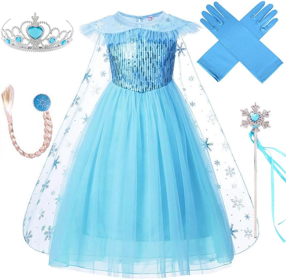 VanStar Snow Queen Costumes,Dress Girls Party Cosplay Girl Clothing Snow Queen Birthday Princess Dress Kids Costume Blue Costume With Accessory Set