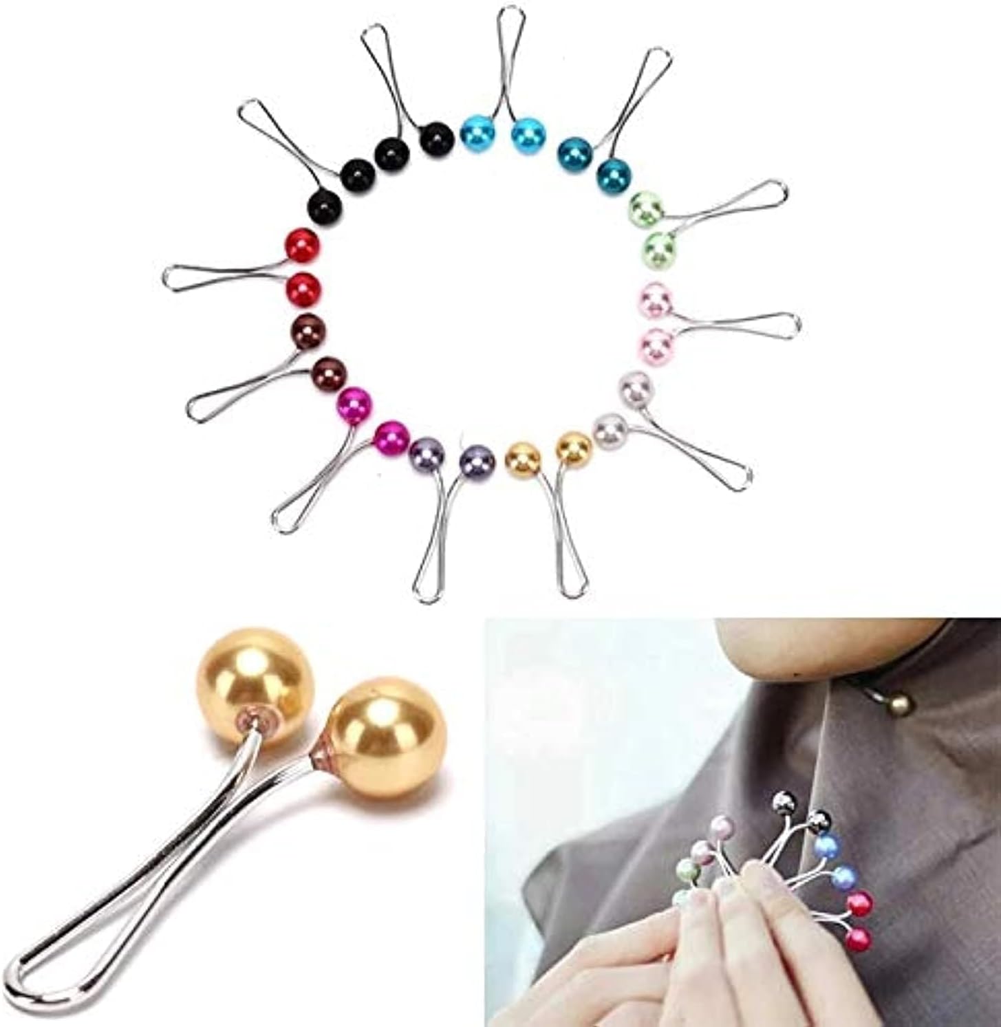 12pcs Muslim Hijab Clip Pins Simulated Pearl Women Girls Scarf Shawl Brooch Clip Hijab Buckles