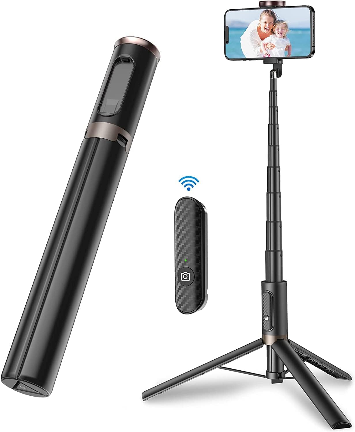 TONEOF 152CM Cell Phone Selfie Stick Tripod,Smartphone Tripod Stand All-in-1 with Integrated Wireless Remote,Portable,Lightweight,Extendable Phone Tripod for 4''-7'' iPhone and Android Phones(Black)