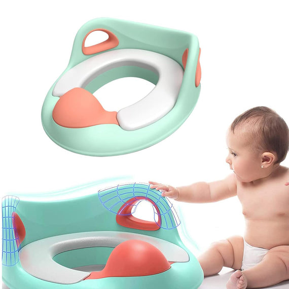 ALMEKAQUZ Toilet Training Seat, Child Safety Baby Toilet Seat with High Splash Protection & Handle And Backrest, Suitable For Boy And Girl Aged 1-8 Years (Green)