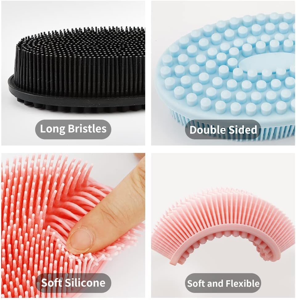 3 Pack Silicone Body Scrubber, Soft Silicone Loofah Exfoliating Body Scrubber, Silicone Body Brush Bath Shower Scrubber for Body, 2 in 1 Bath and Shampoo Wash Brush for Skin Exfoliation Men Women Kid