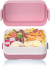 Eazy Kids Double Decker tic-tac-toe Lunch Box w/Bento Compartment Splitter Sauce Box and Spoon-Pink (1200ml)