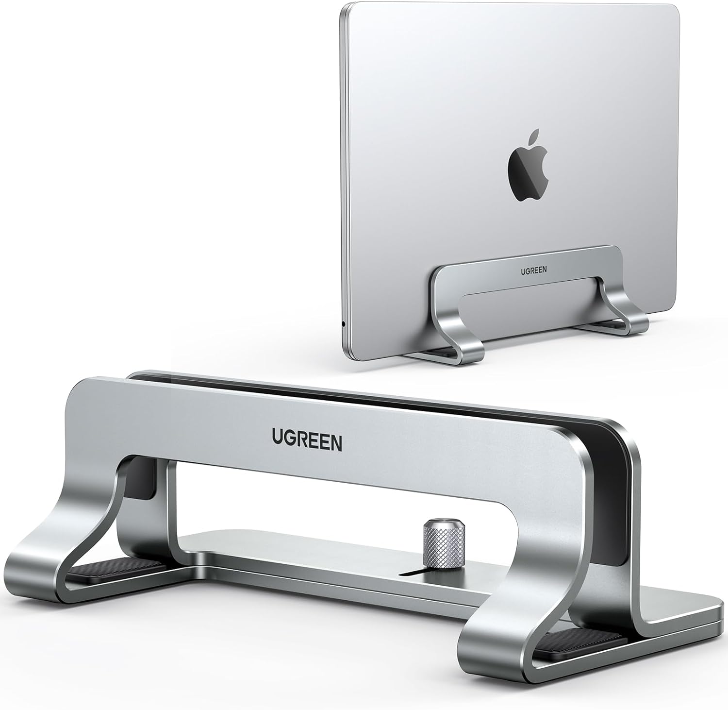 UGREEN Aluminum Vertical Laptop Stand, Double Desktop Stand Holder with Adjustable Dock Space-Saving Anti Slide Silicone Grips for All Tablet/iPad MacBook/Surface/Samsung/HP/Dell/Chrome Book Sliver