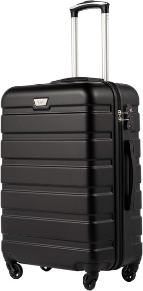 COOLIFE Suitcase Trolley Carry On Hand Cabin Luggage Hard Shell Travel Bag Lightweight with TSA Lock and 2 Year Warranty Durable 4 Spinner Wheels (Black, S(20 inch)_carry on)