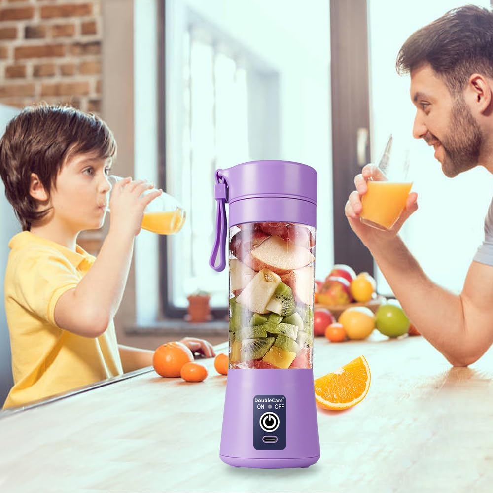 Portable Blender Cup,Electric USB Juicer Blender,Mini Blender Portable Blender For Shakes and Smoothies, Juice,380ml, Six Blades Great for Mixing,Light purple