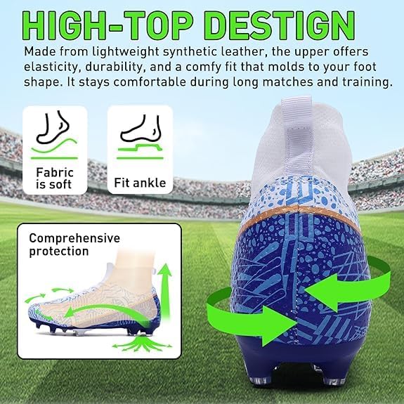 AUTOYSUR Soccer Cleats for Mens Turf Soccer Shoes Indoor Footall Cleats High Ankle Football Boots Wide Training Sneaker