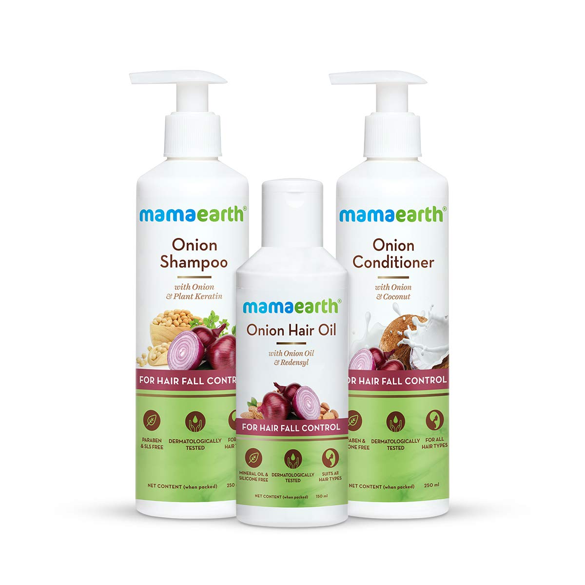 Mamaearth Anti Hair Fall Spa Range with Onion Hair Oil, Onion Shampoo and Onion Conditioner 3-Pieces