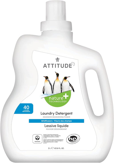 ATTITUDE Laundry Detergent, Plant and Mineral-Based Ingredients, HE, Vegan and Cruelty-free Laundry Products, 40 Loads, Wildflowers, 2 Liters