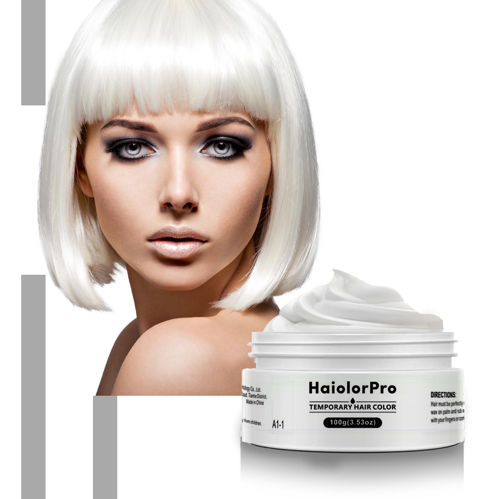 HaiolorPro Hair Color Wax Temporary Washable, Temporary Hair Color Dye for Men Wowen Kids, Hair Makeup Paint Wax for Parties or Cosplay, Hair Coloring Products No Messy (White)