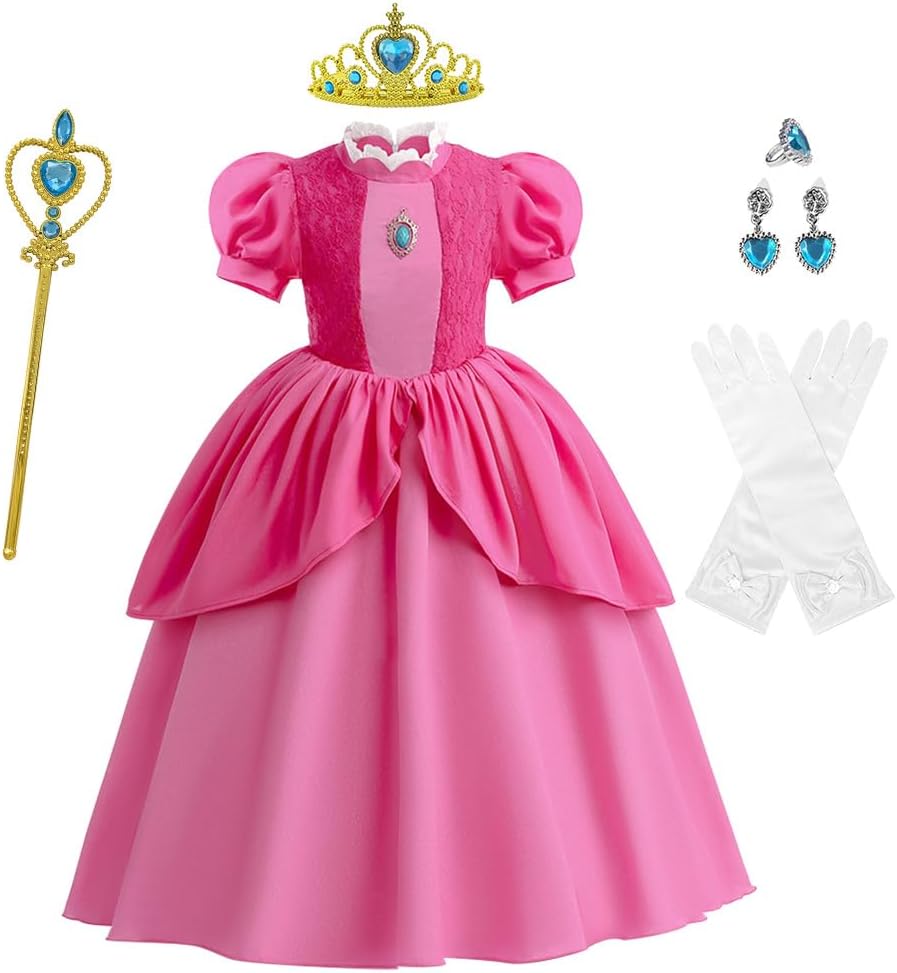 XICEN Super Brothers Princess Peach Costume Dress For Kids Princess Daisy Dress Girls Puff Sleeve Cosplay Dress Up