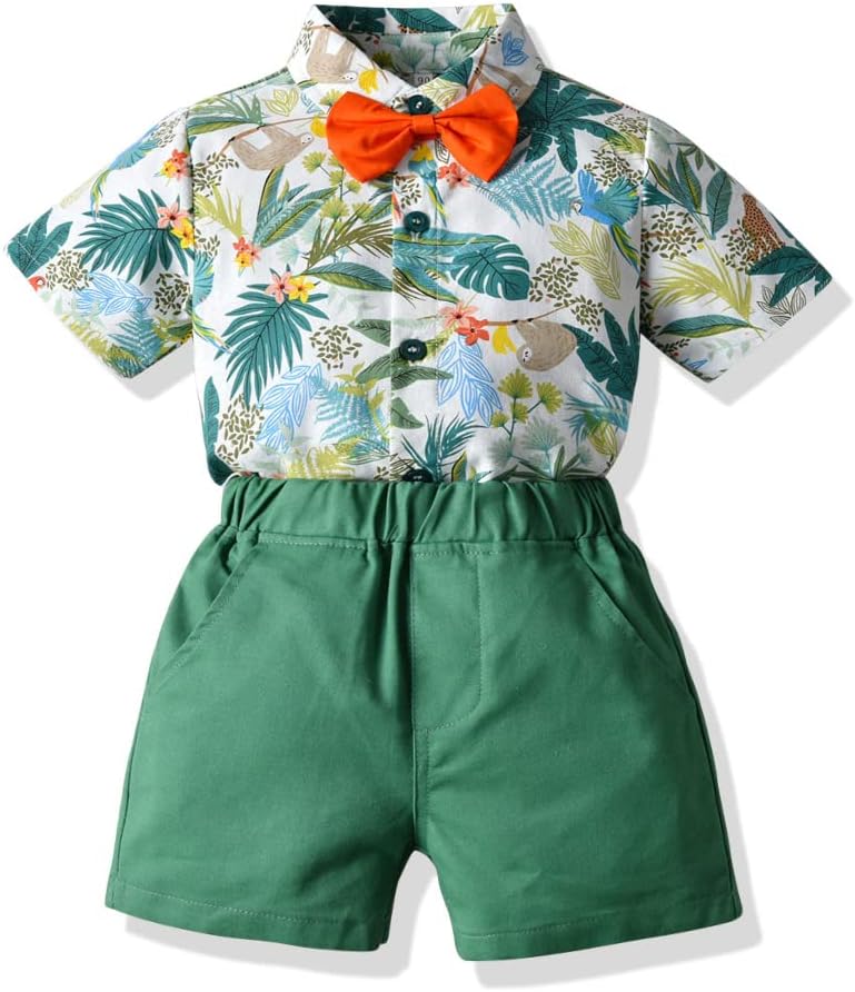 [2024 New Design]Baby Boys Toddler Baby Boys Summer Outfit Floral Beach Shirts (Style1, 100 (2 Years))
