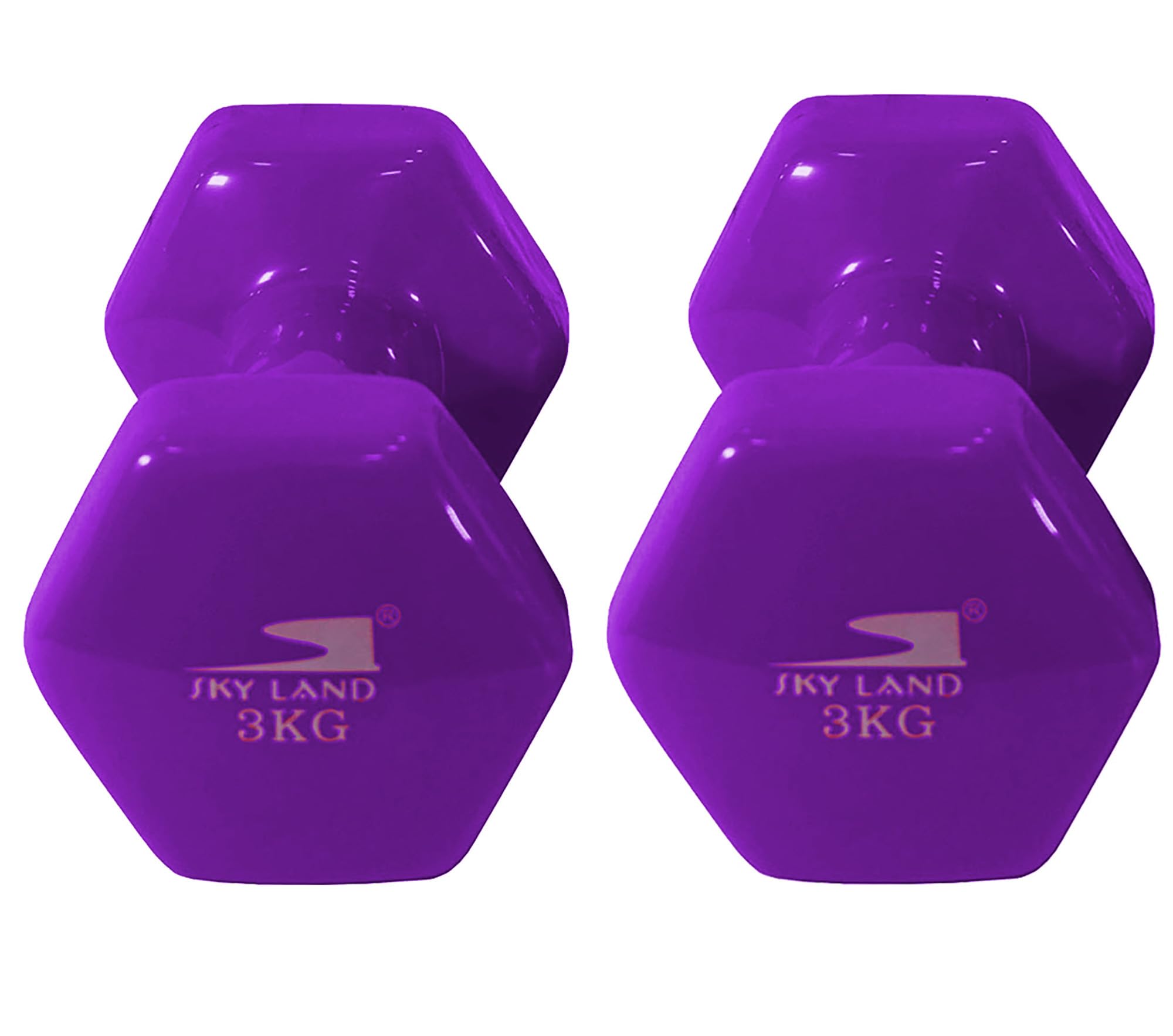 SKY LAND Classical Head Vinyl Dumbbells/Hand Weights Pair/Vinyl Coated Dumbbells for Home Gym, Exercise & Fitness Equipment Workouts/Strength Training/3Kg Dumbbells X 2 Purple/EM-9219-3