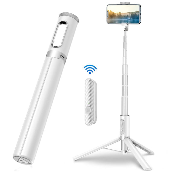 TONEOF152CM Cell Phone Selfie Stick Tripod,Smartphone Tripod Stand All-in-1 with Wireless Remote,Portable,Lightweight,Tall Extendable Phone Tripod for 4''-7'' iPhone and Android Phones White