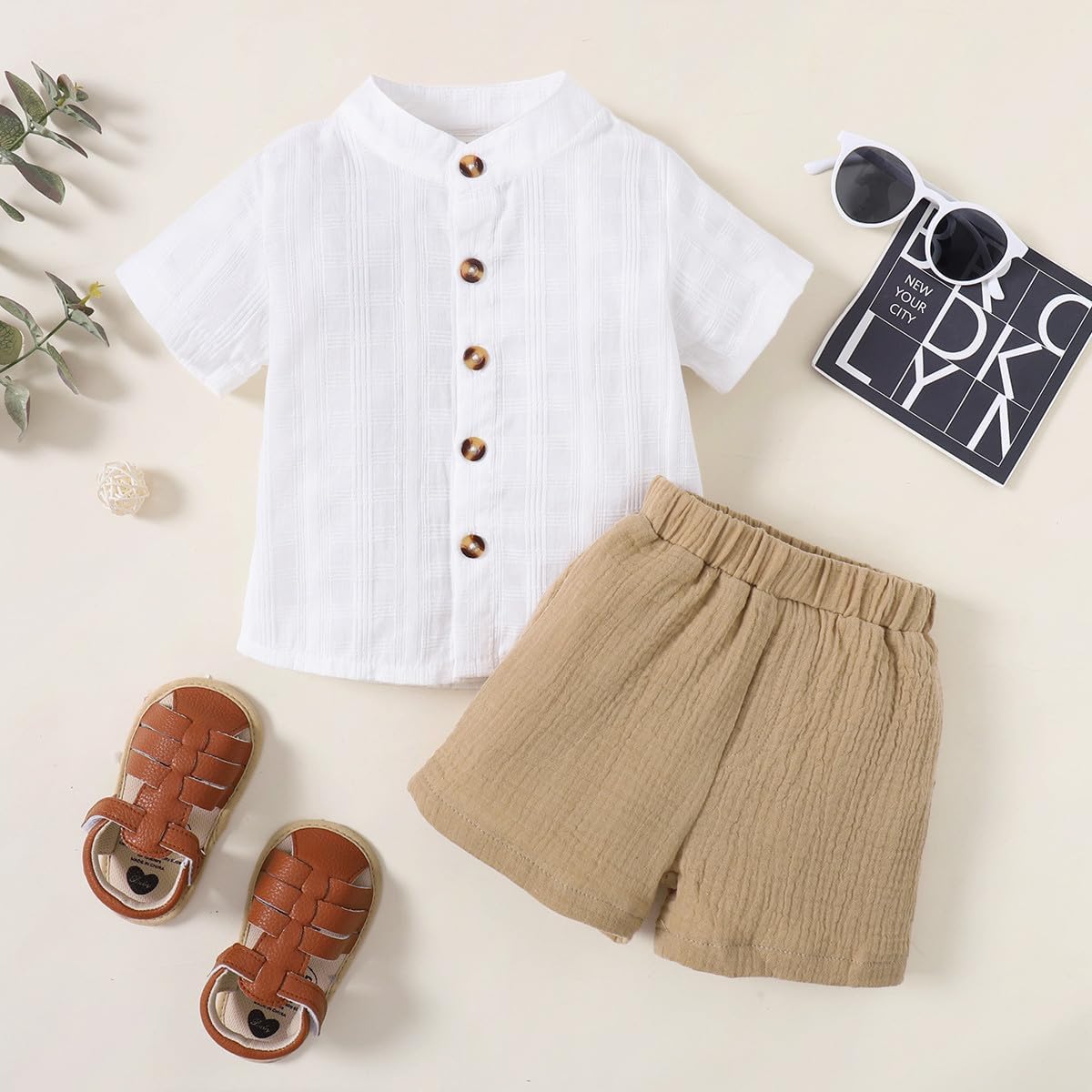 Boolygo Toddler Baby Boy Clothes Cotton Linen Short Sleeve Button Down Shirt Shorts Set 2Pcs Summer Outfits