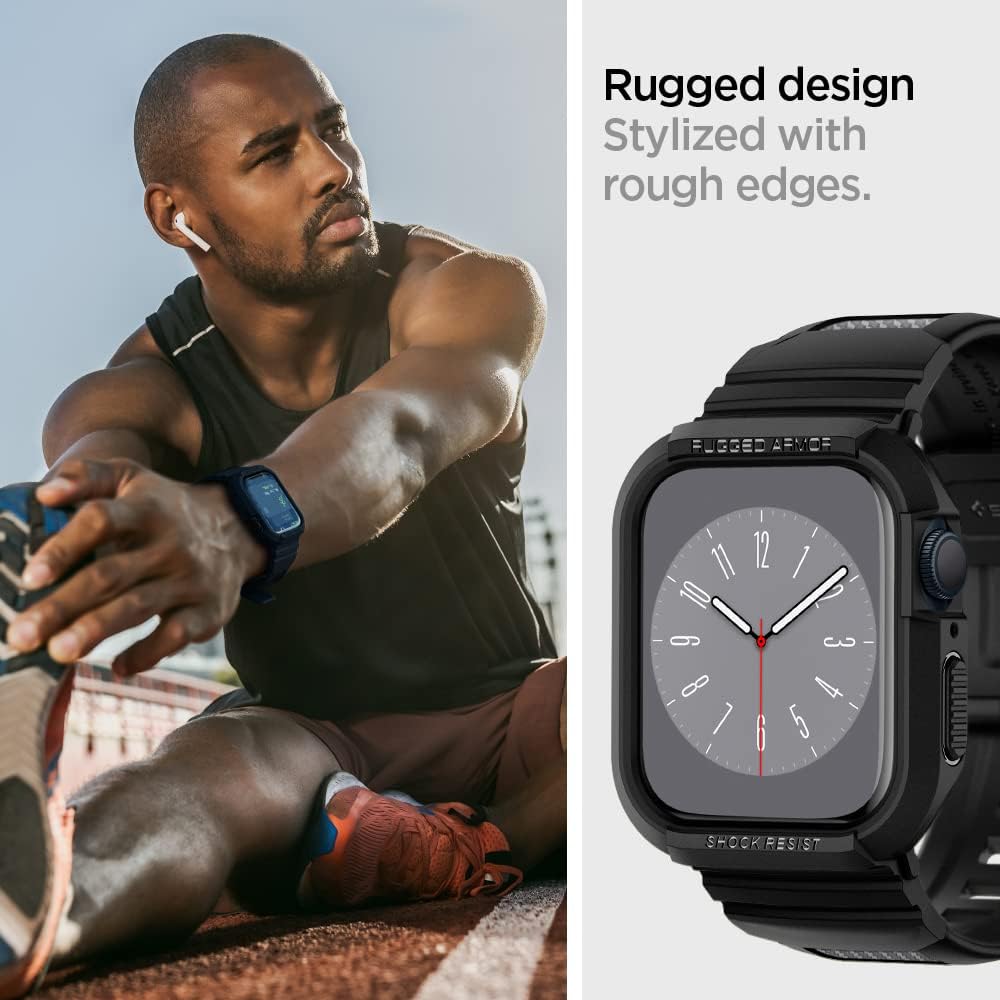 Spigen Rugged Armor PRO designed for Apple Watch Band with Case for Series 9/8/7 (45mm) and Series SE2/6/SE/5/4 (44mm)