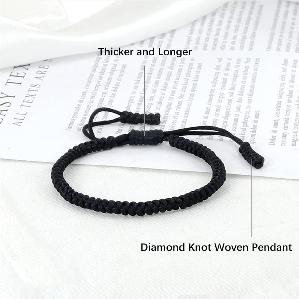 Xspring Rope Bracelet for Men, Adjustable Hand Braided Rope Bracelet, Lucky Black Bracelet for Boys Girls Women Men