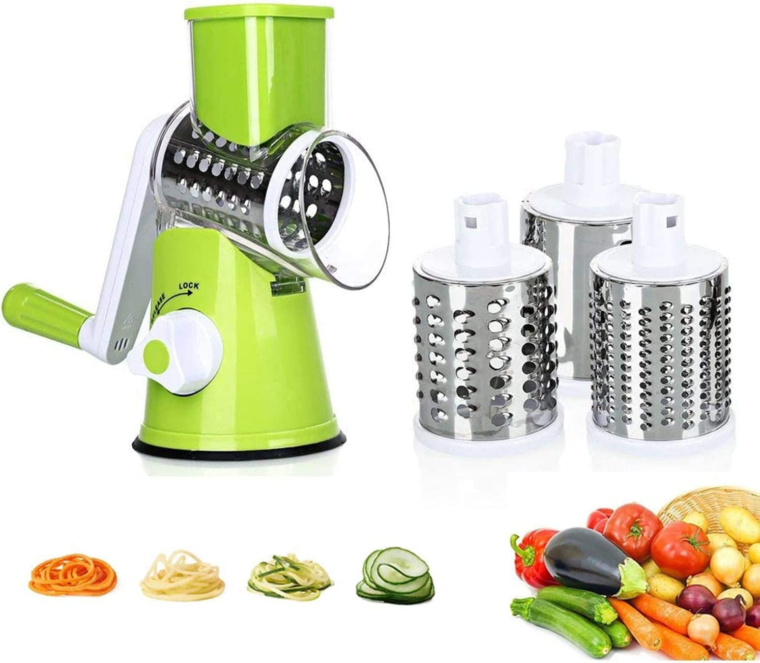 4 Pcs Vegetable Slicer 3 In 1 Handheld Spiral Rotary Drum Slicer For Vegetable Fruit Cheese Nut