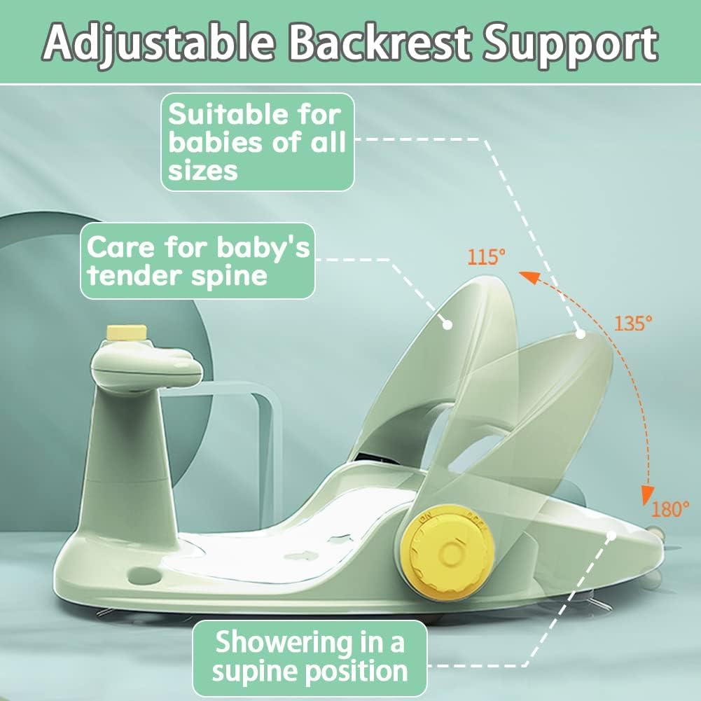 DMG Baby Bath Seat, Adjustable Backrest Support, Baby Bathtub Bath Seat, Infant Bath Seat with Non-Slip Soft Mat, Bath Seat for Baby 6-36 Months with 4 Secure Suction Cups