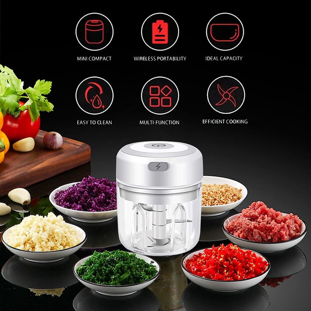 Electric Mini Garlic Chopper,Portable Mini Mincer Electric Food Processor, garlic mincer onion veggie chopper,250ml Mini Baby Food Maker Presses for Chili Meat Spices Chopper Blender Machine