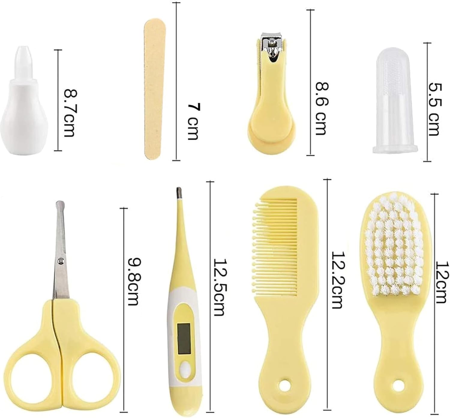 LinJie Baby Grooming Kit, 8 in 1 Baby Hair Brush/Nail Clipper/Nose Cleaner/Finger Toothbrush/Nail Scissors/Manicure Kit for Baby Body Care Grooming Set (Yellow)