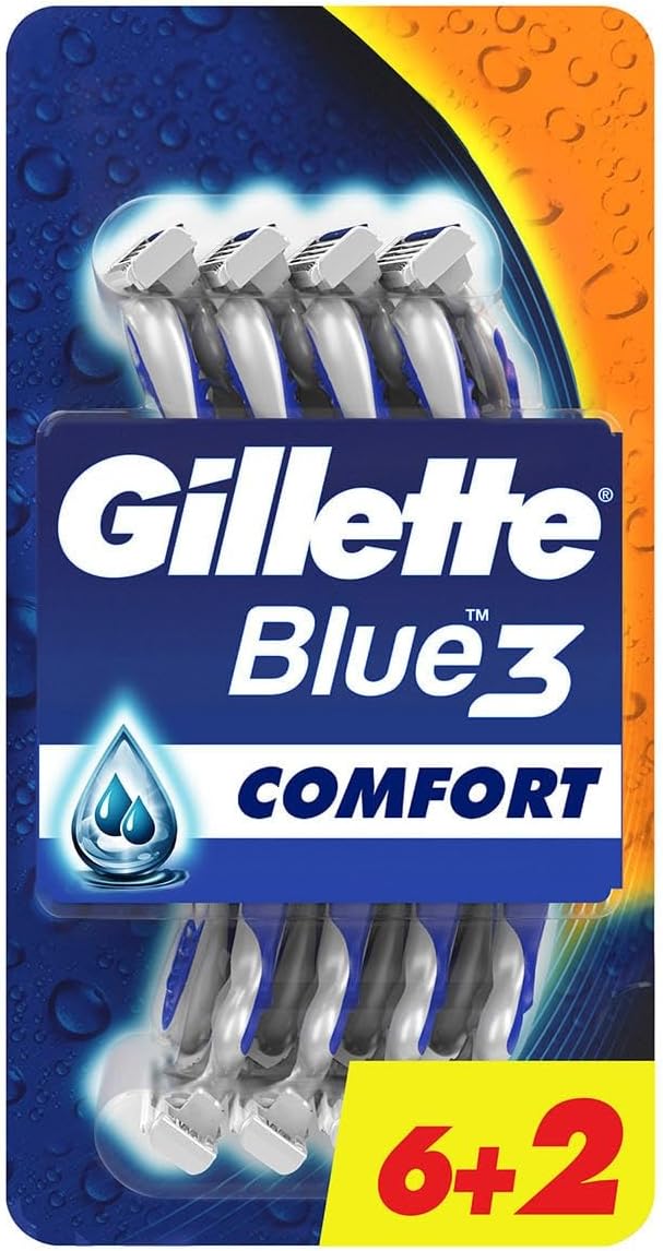Gillette Blue 3 Disposable Razors With Comfort Gel For Men - 8 Pieces